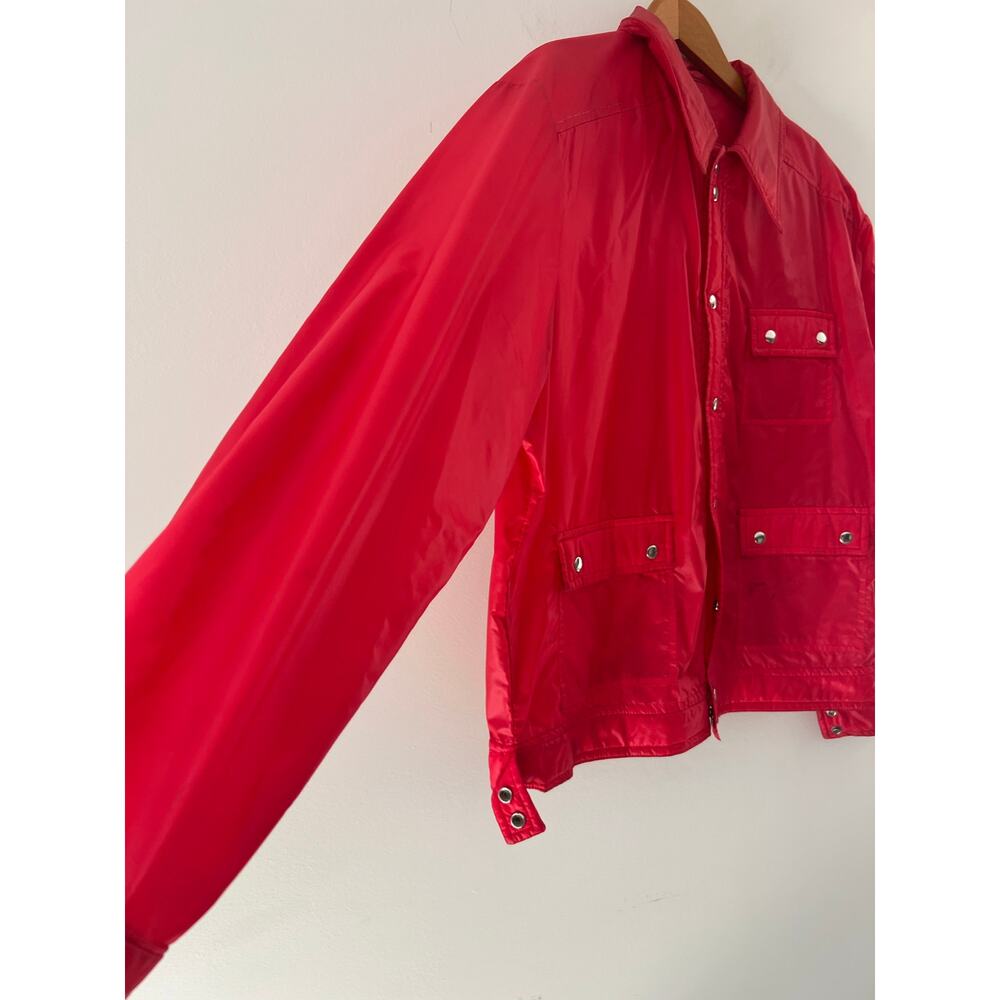 1970s Vintage Sportcastor Button Down Utility Rain Jacket True Red XL JL - Picture 2 of 11